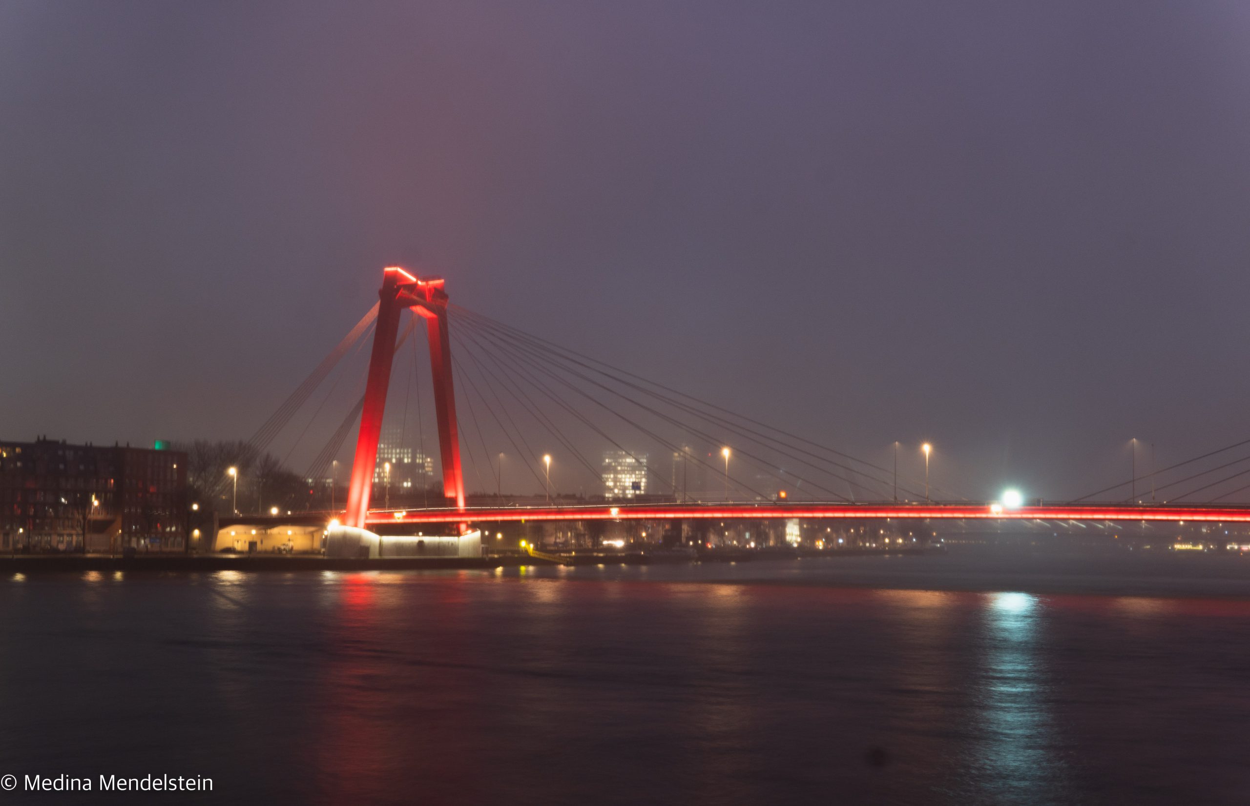 Schifffahrt: Die Willemsbrug in Rotterdam bei Nacht.